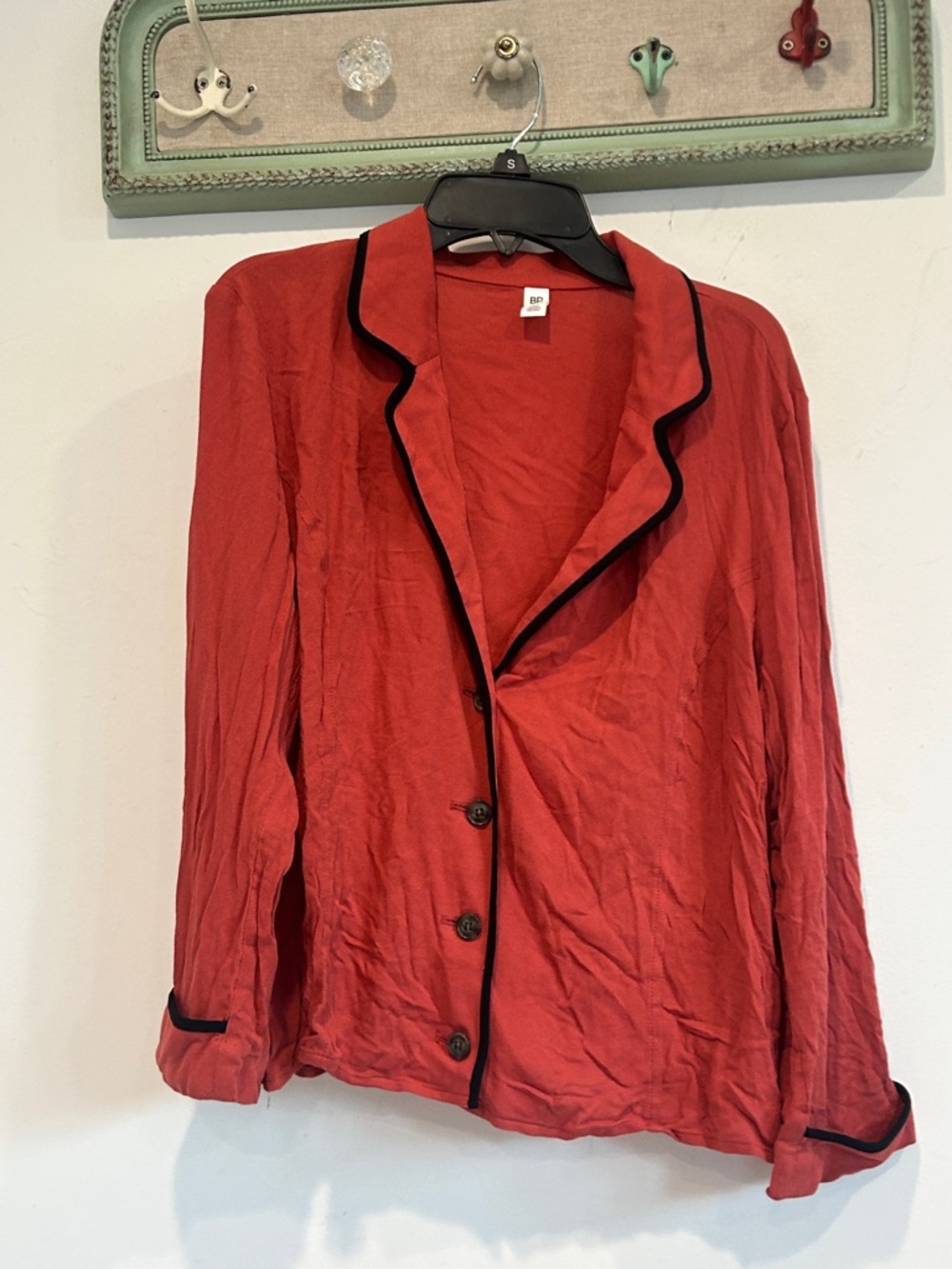 BP Women's medium burnt rust red Button-Front Jacket with Black Trim new